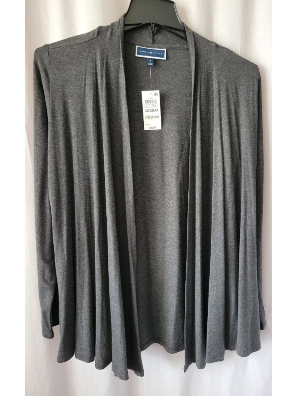 NEW Laura Scott Cardigan Open Gray Med. drape Rayon Stretch Feminine flyaway NWT - Picture 10 of 10